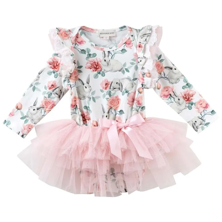 Designer Kidz Sale Girl's Bunny Floral Tutu Romper Soft Pink